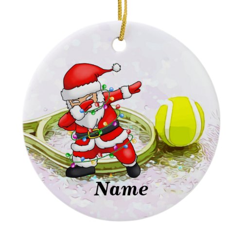 Tennis Christmas with  Dabbing  Santa Claus Ceramic Ornament