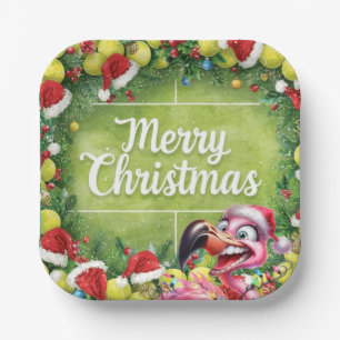 Tennis Christmas with Flamingo themed Paper Plates