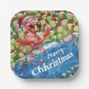 Tennis Christmas with Flamingo themed Paper Plates