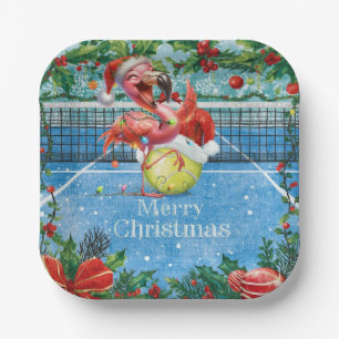 Tennis Christmas with Flamingo themed Paper Plates