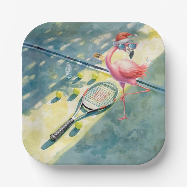 Tennis Christmas with Flamingo themed  Paper Plates (Front)