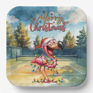 Tennis Christmas with Flamingo themed Paper Plates