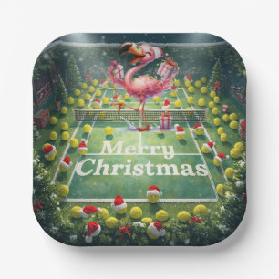 Tennis Christmas with Flamingo themed Paper Plates