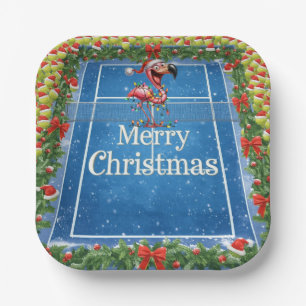 Tennis Christmas with Flamingo themed Paper Plates