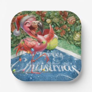 Tennis Christmas with Flamingo themed Paper Plates
