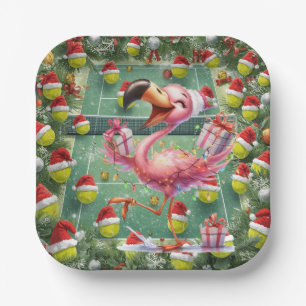 Tennis Christmas with Flamingo themed Paper Plates