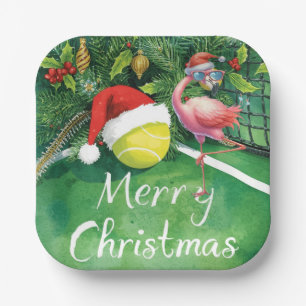 Tennis Christmas with Flamingo themed Paper Plates