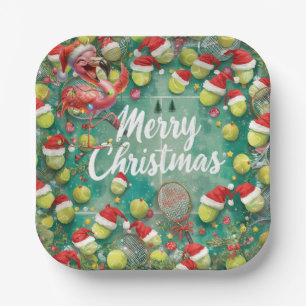 Tennis Christmas with Flamingo themed Paper Plates