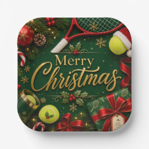 Tennis Christmas with racket and ball Paper Plates