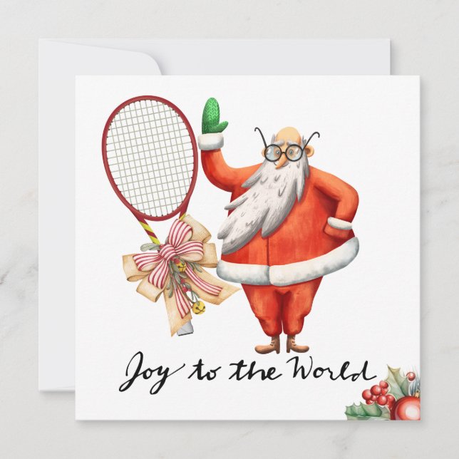 Tennis Christmas with Racket and Christmas Wreath  Holiday Card (Front)