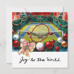 Tennis Christmas with Racket and Christmas Wreath Holiday Card