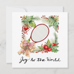 Tennis Christmas with Racket and Christmas Wreath Holiday Card
