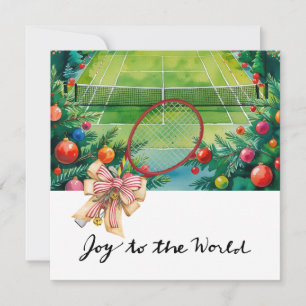 Tennis Christmas with Racket and Christmas Wreath Holiday Card