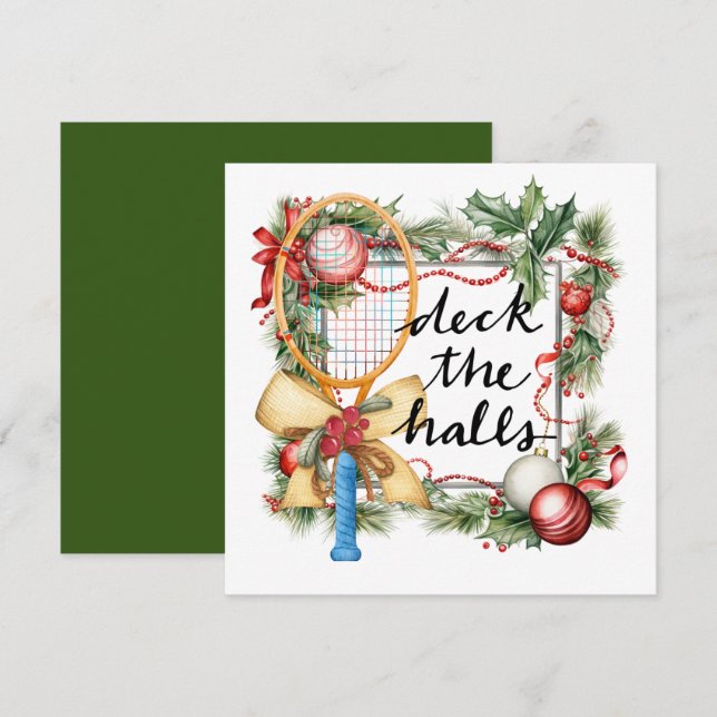 Tennis Christmas with Racket  Holiday Card (Front/Back)