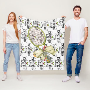 Tennis Christmas with Racket  watercolor Fleece Blanket