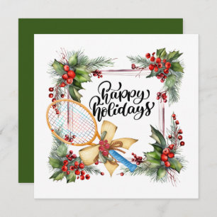 Tennis Christmas with Racket watercolor Holiday Card