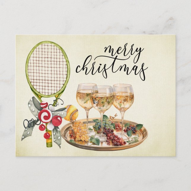Tennis Christmas with Racket  watercolor Holiday Postcard (Front)