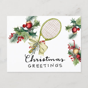 Tennis Christmas with Racket watercolor Holiday Postcard