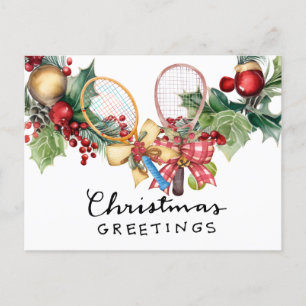 Tennis Christmas with Racket watercolor Holiday Postcard