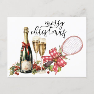 Tennis Christmas with Racket watercolor Holiday Postcard