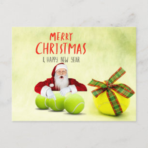 Tennis Christmas with Santa Claus and ball Postcard