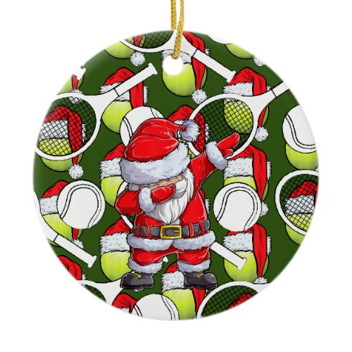 Tennis  Christmas with Santa Claus and racket  Ceramic Ornament