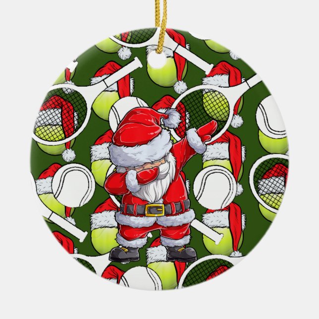 Tennis  Christmas with Santa Claus and racket  Ceramic Ornament (Front)