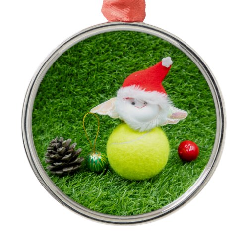 Tennis Christmas with Santa Claus and tennis ball Metal Ornament