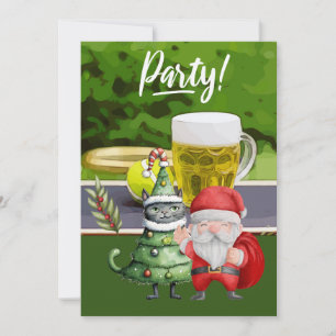 Tennis Christmas with Santa Claus ball and beer Invitation