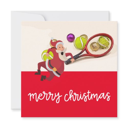 Tennis Christmas with Santa Claus Ball Racket Red Holiday Card