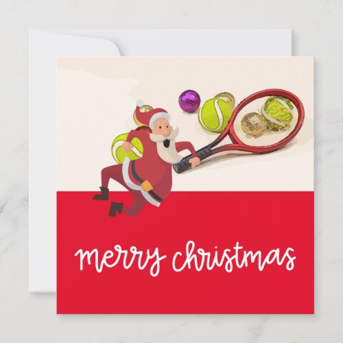 Tennis Christmas with Santa Claus Ball Racket Red Holiday Card