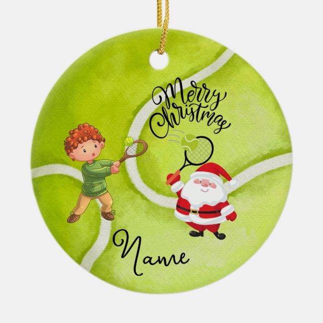 Tennis Christmas with Santa Claus for Boy  Ceramic Ornament (Front)