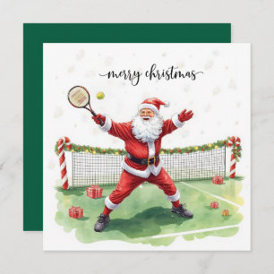 Tennis Christmas with Santa Claus Holiday Card