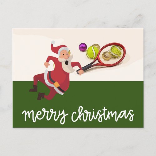 Tennis Christmas with Santa Claus  Holiday Postcar