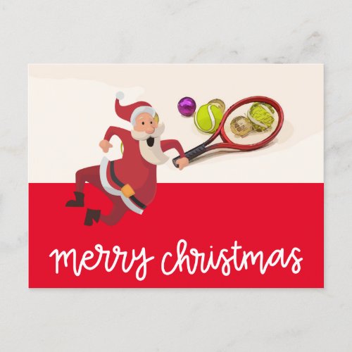 Tennis Christmas with Santa Claus  Holiday Postcard