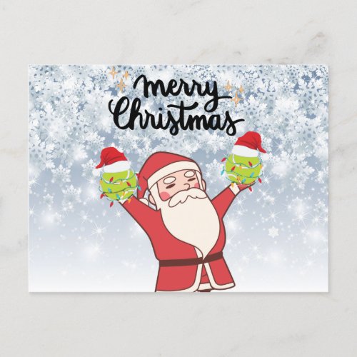 Tennis Christmas with Santa Claus Holiday Postcard