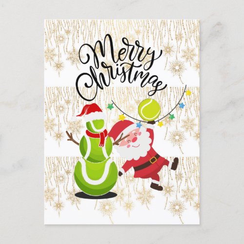 Tennis Christmas with Santa Claus   Holiday Postcard