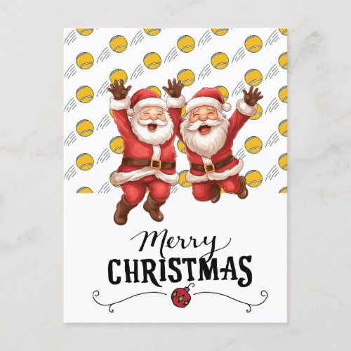 Tennis Christmas with Santa Claus on Balls Holiday Postcard
