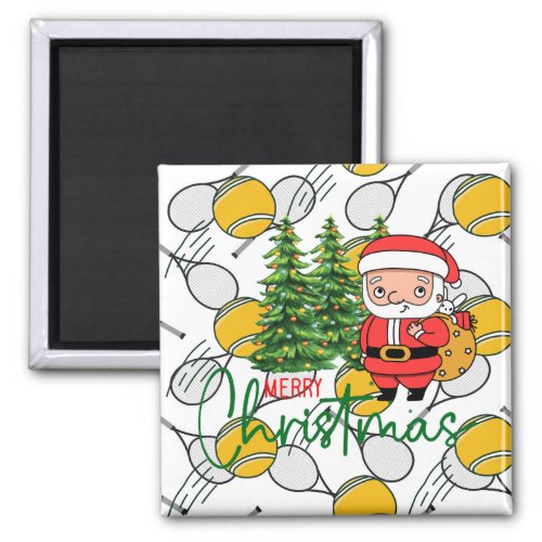 Tennis Christmas with Santa Claus on Balls Magnet