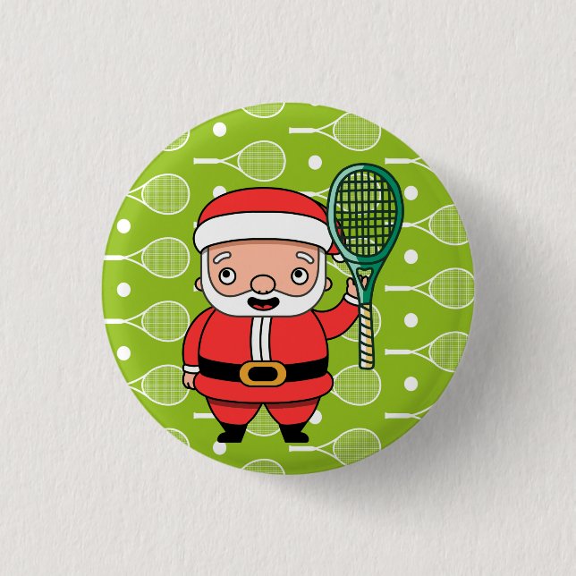 Tennis Christmas with Santa Claus on Balls Party  Button (Front)