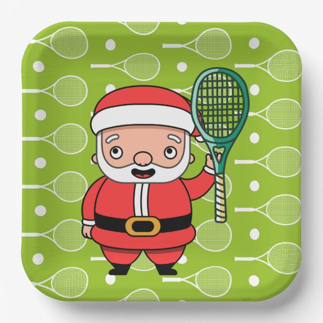 Tennis Christmas with Santa Claus on Balls Party  Paper Plates (Front)