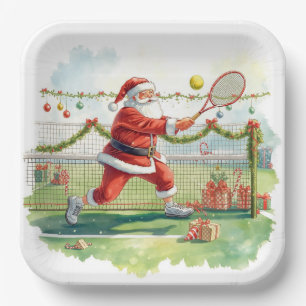 Tennis Christmas with Santa Claus on Balls Party Paper Plates