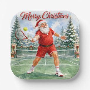 Tennis Christmas with Santa Claus on Balls Party Paper Plates