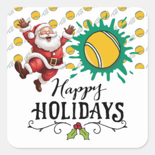 Tennis Christmas with Santa Claus on Balls Square Sticker