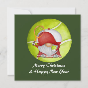 Tennis Christmas with Santa Claus on green Holida Holiday Card