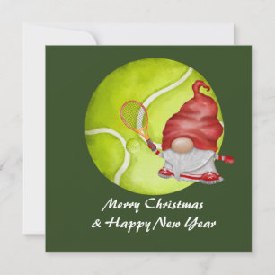 Tennis Christmas with Santa Claus on green Holiday Card