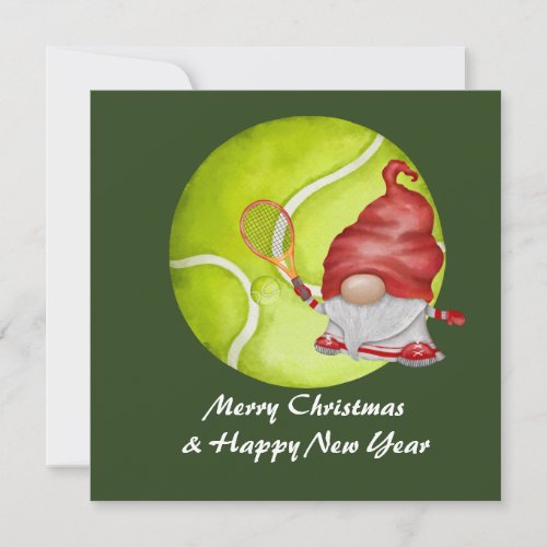 Tennis Christmas with Santa Claus on green   Holiday Card