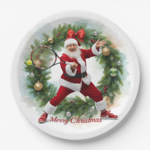 Tennis Christmas with Santa Claus Paper Plates