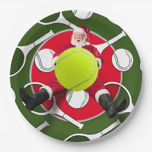 Tennis Christmas with Santa Claus Paper Plates