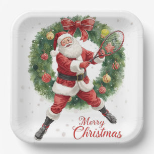 Tennis Christmas with Santa Claus Paper Plates